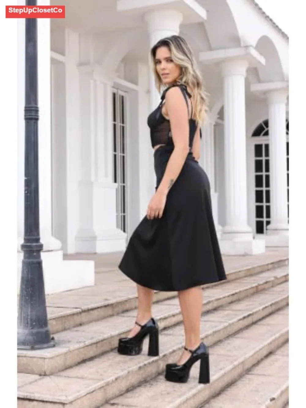 Women's Patent Leather Block Heel Platform Pumps